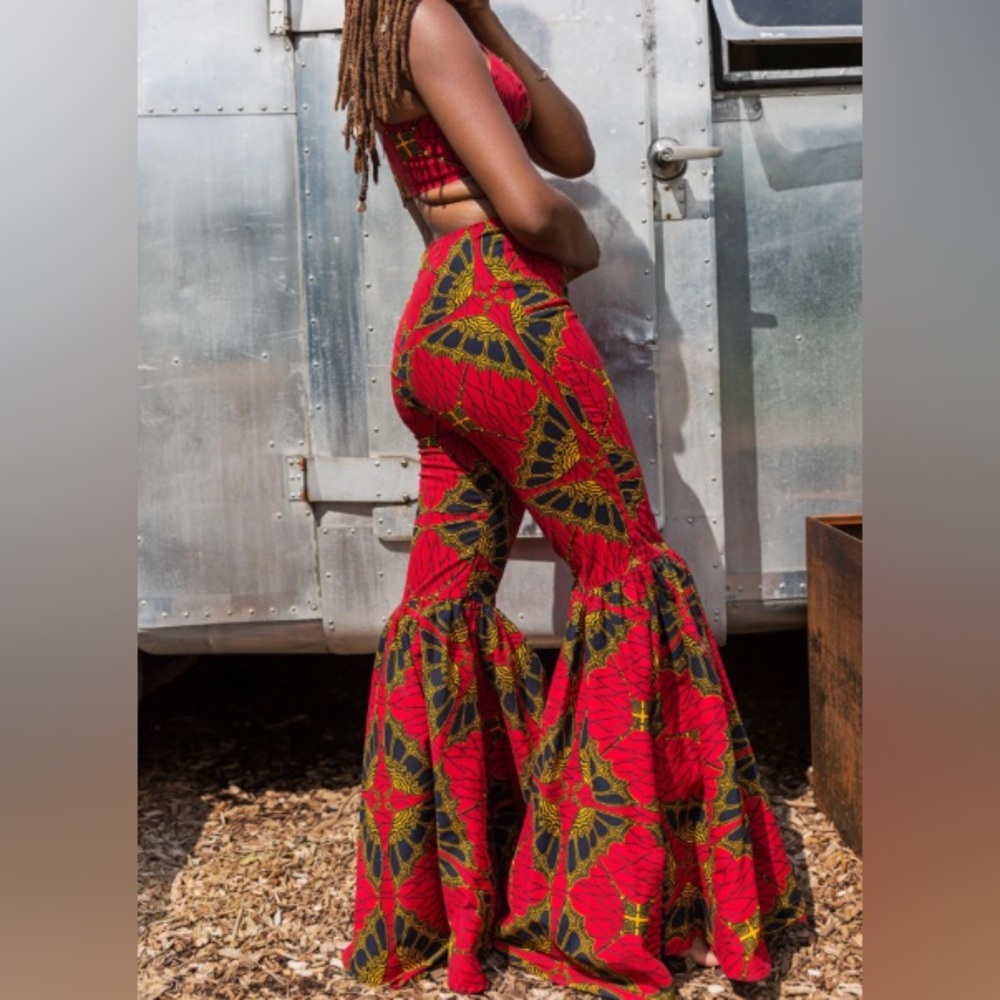 Vibrant Red Ankara Flare Pants